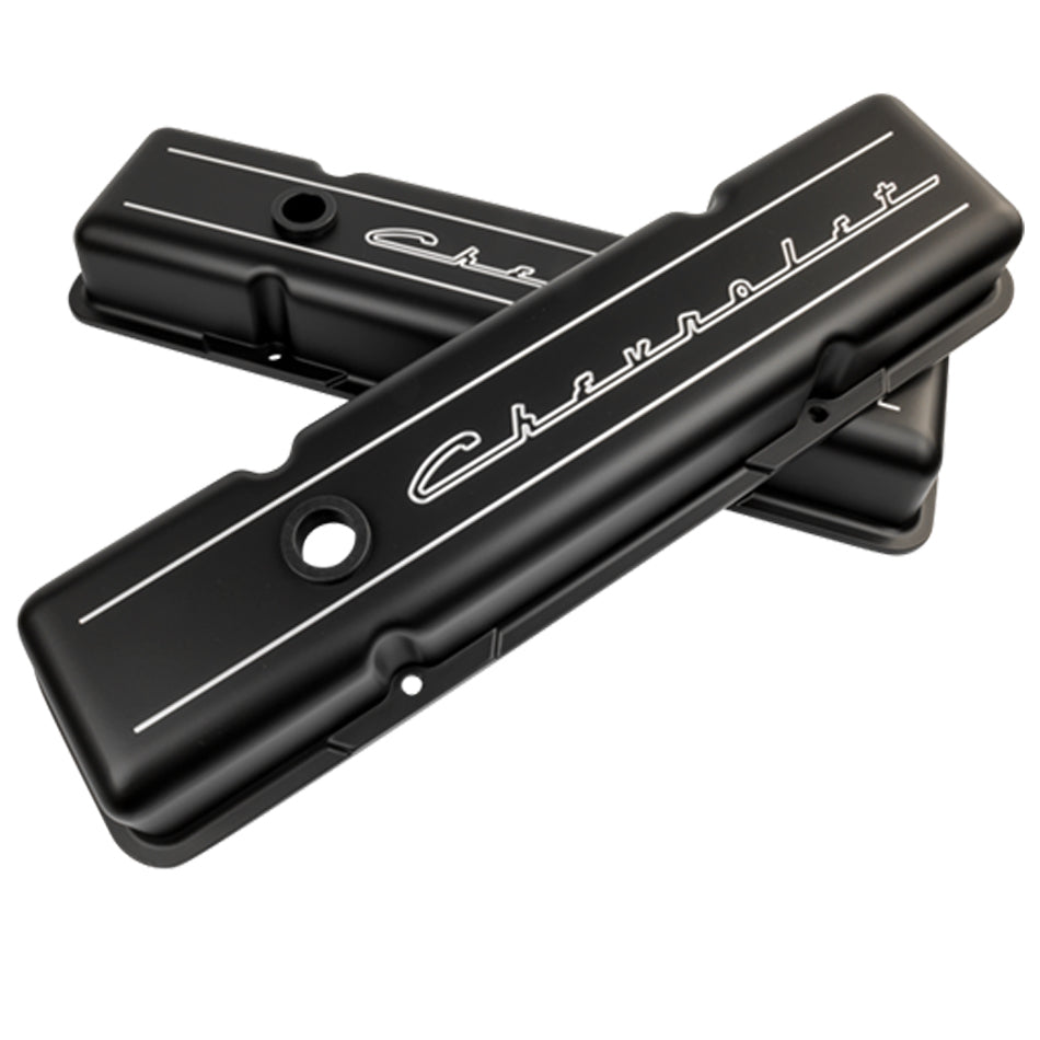 Billet Specialties Valve Cover SBC Short Chevrolet Logo Black MPN BSPBLK95123 For Chevrolet, Chevy