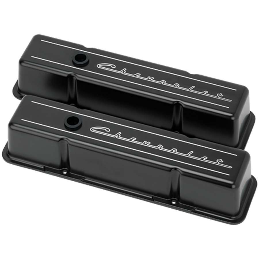 Billet Specialties SBC Tall Valve Covers Chevrolet Script Black MPN BSPBLK95223 For Chevrolet, Chevy