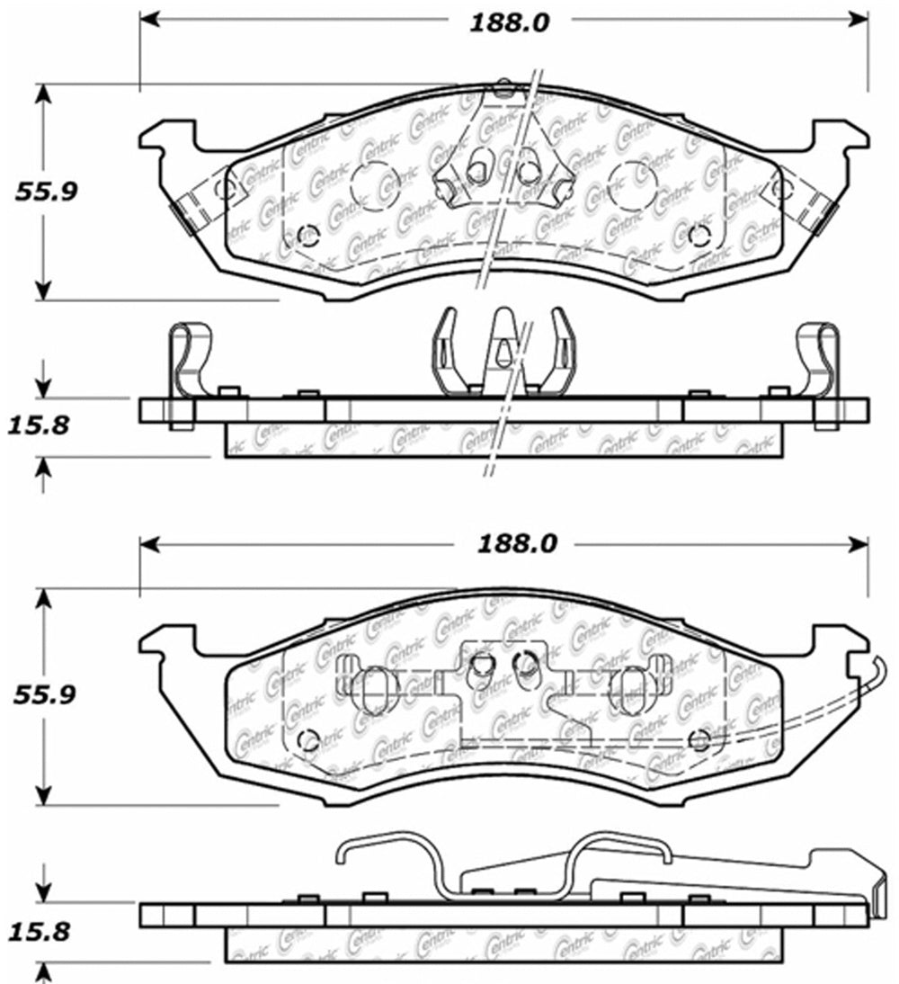 Posi-Quiet Semi-Metallic Brake Pads with Hardwar Centric Brake Parts CBP104.05760