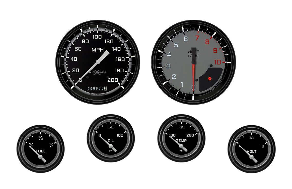 Classic Instruments Autocross Grey 6 Gauge Set 2-5/8 Short Sweep MPN CLAAX251GBLF