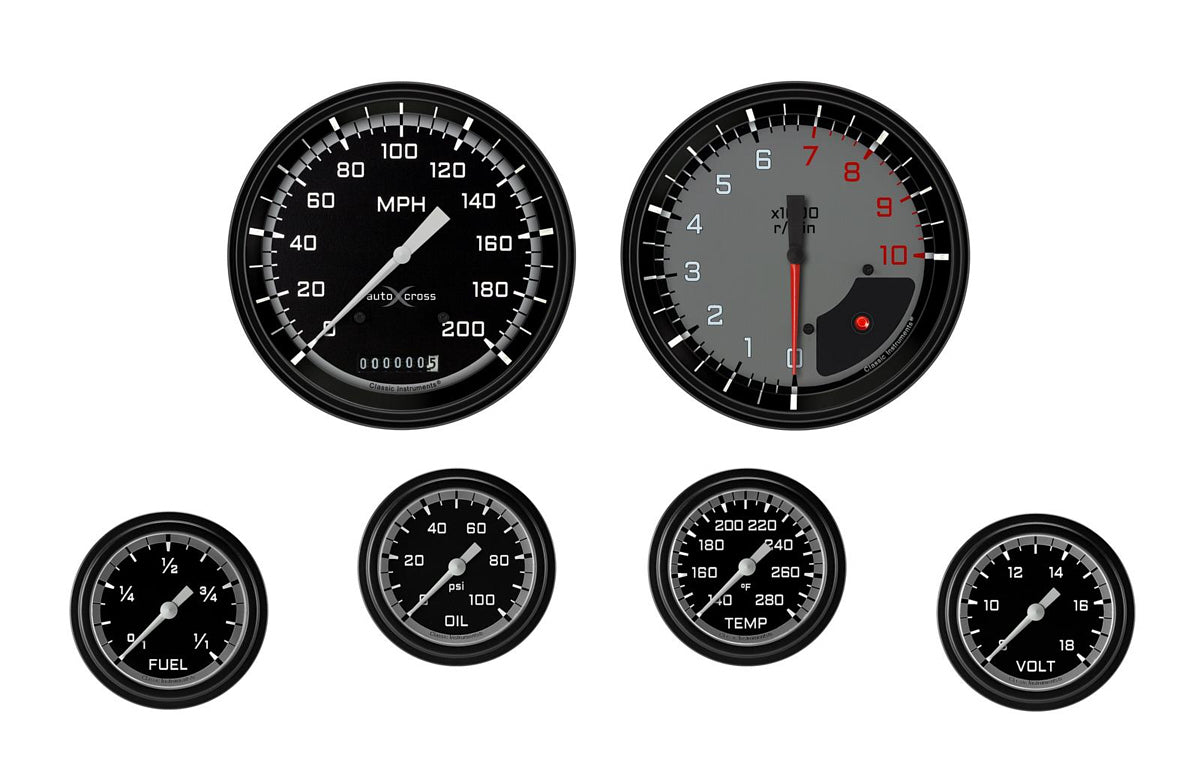 Classic Instruments Autocross Grey 6 Gauge Set 2-5/8 Full Sweep MPN CLAAX351GBLF