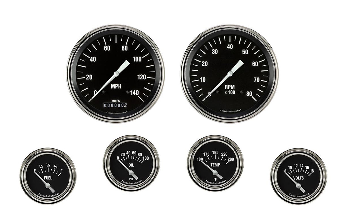Classic Instruments Hot Rod 6 Gauge Set 2-5/8 Short Sweep MPN CLAHR251SLF