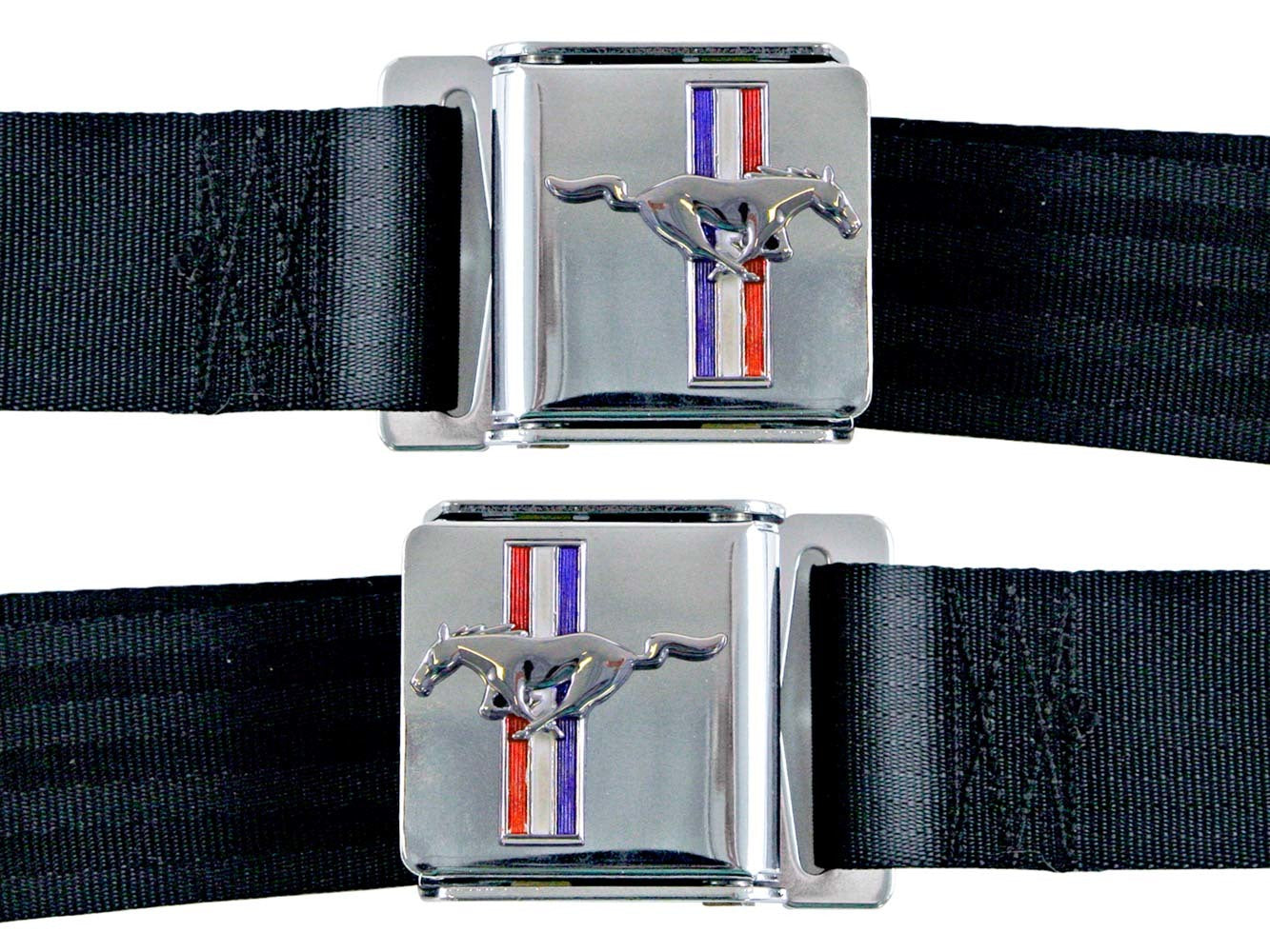 Drake Automotive Group 64-73 Mustang Seat Belts w/Mustang Emblem MPN DRASB-BK-H For Ford Mustang 1964-73