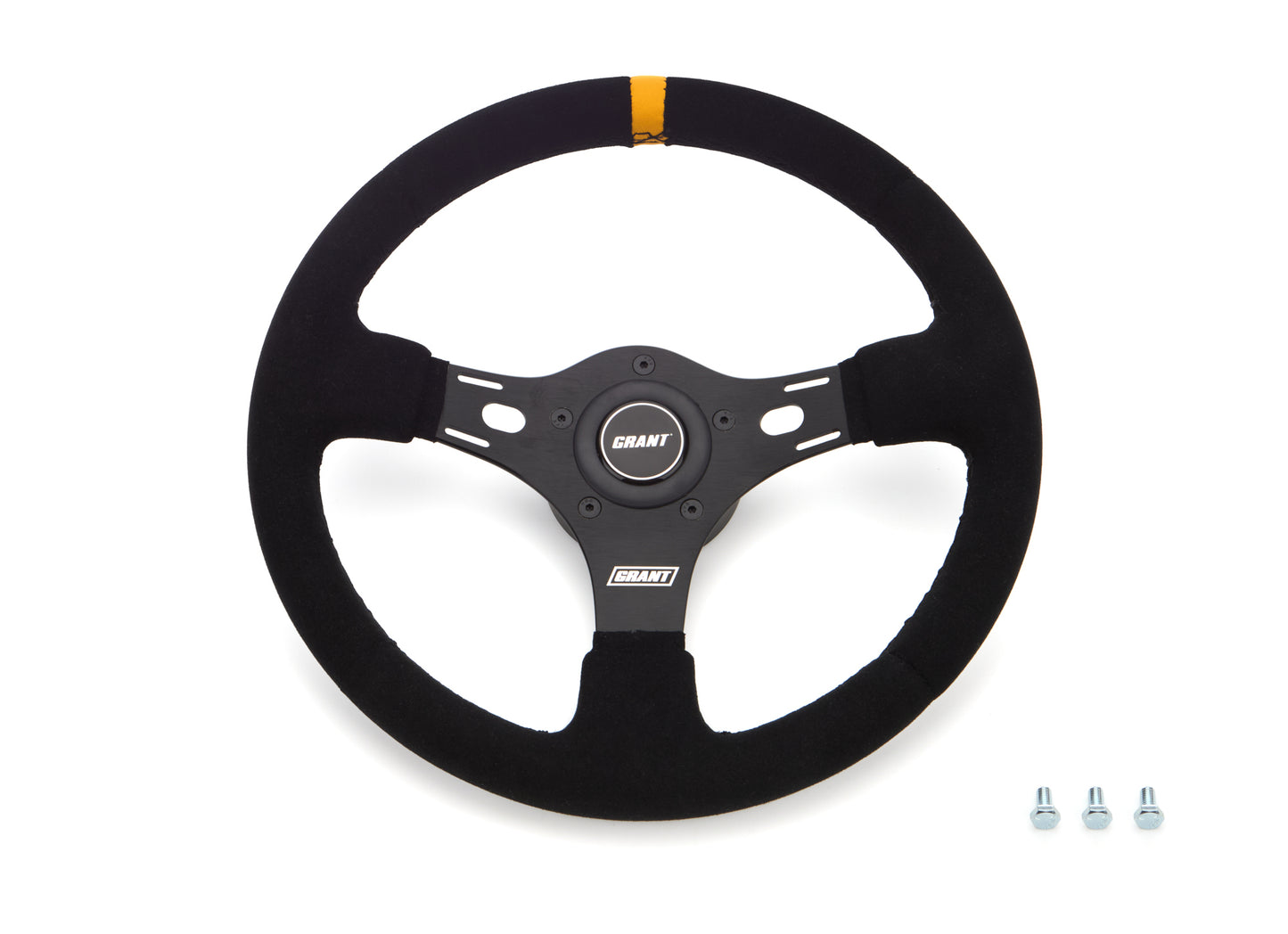 Grant 13in Yellow Stripe Race Steering Wheel Suede GRT1080