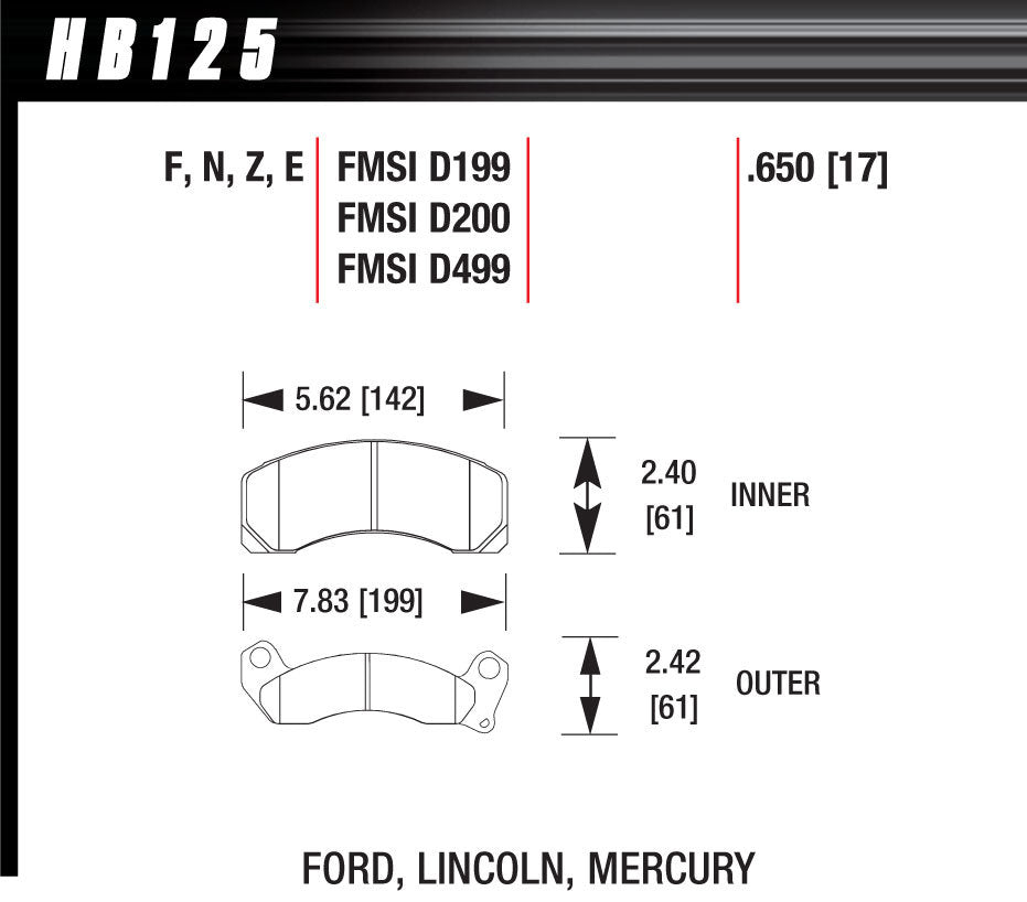 Hawk Brake Brake Pads Blue 9012 Ford HAWHB125E650
