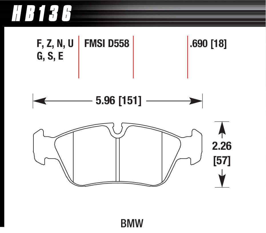 Hawk Brake Brake Pads DTC-60 BMW Front MPN HAWHB136G690 For BMW