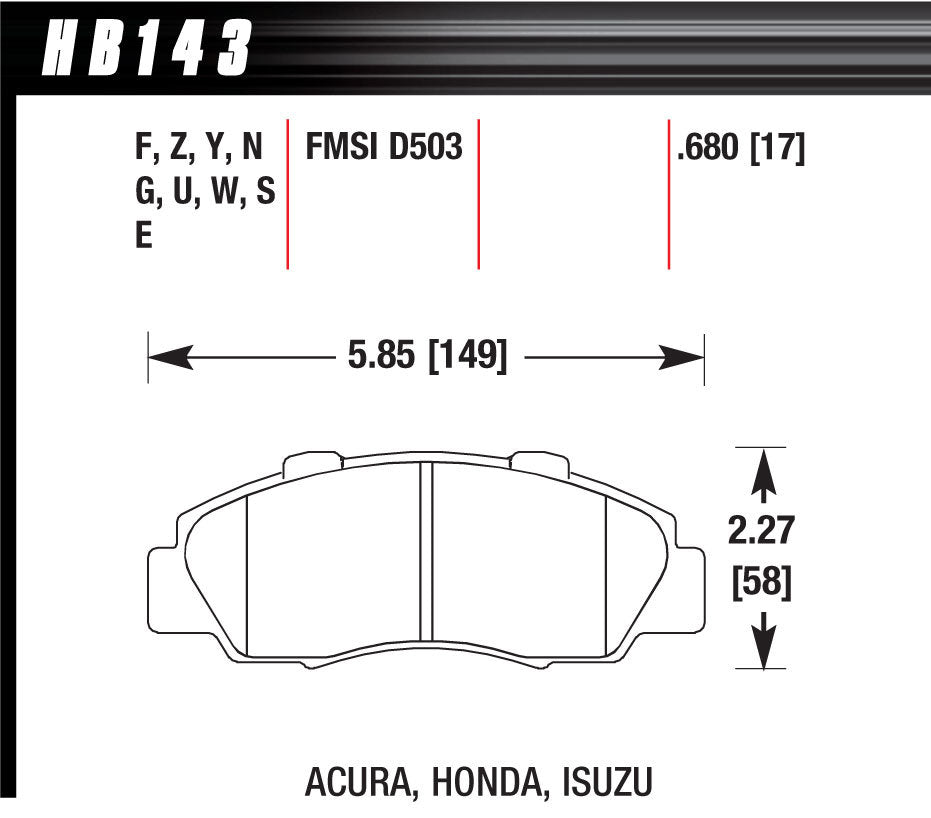 Hawk Brake Performance Street Brake Pads (4) HAWHB143F680