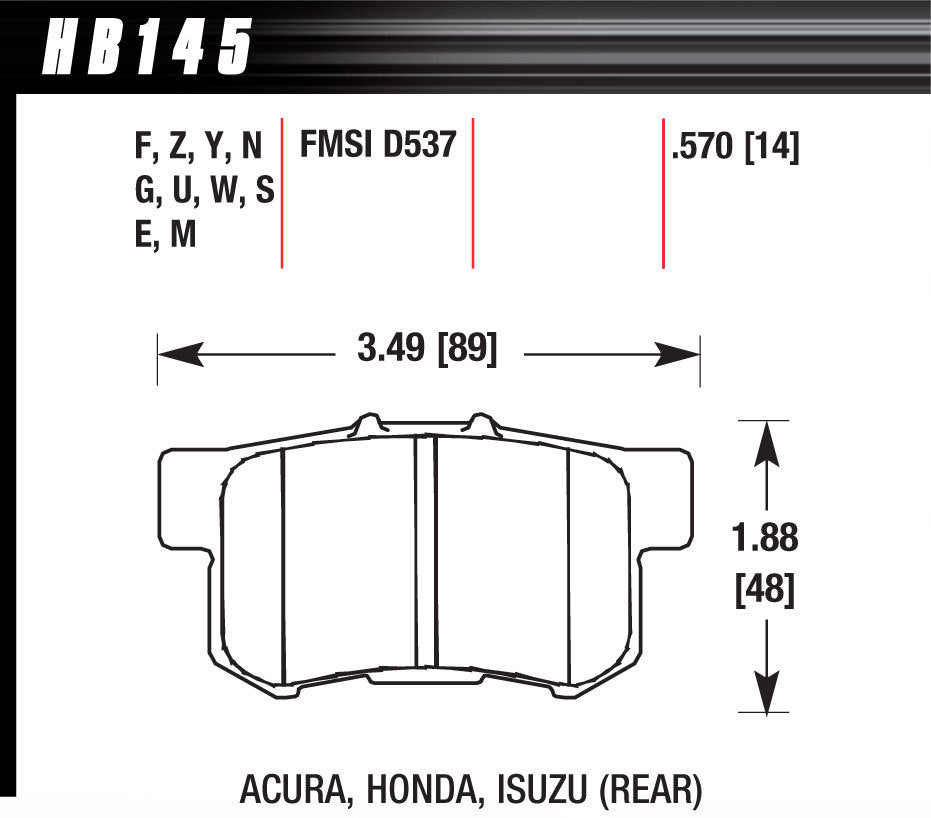 Hawk Brake Street Brake Pads Rear Honda HP Plus MPN HAWHB145N570 For Honda, Suzuki 1987-2015