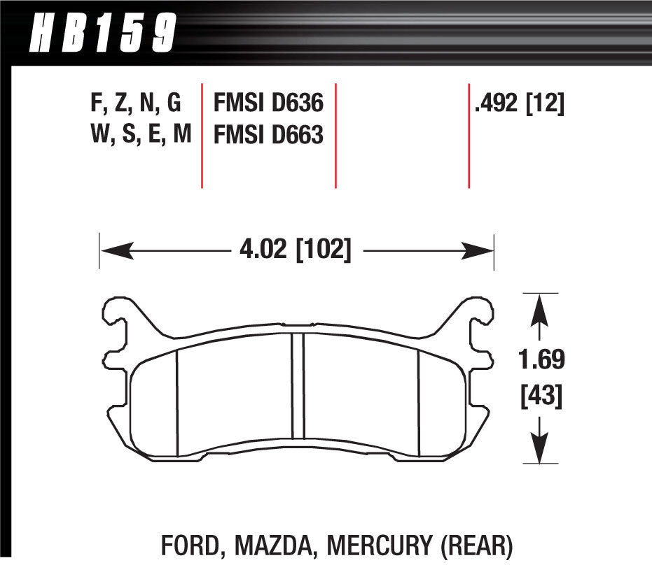 Hawk Brake Street Brake Pads Rear Miata HPS HAWHB159F492