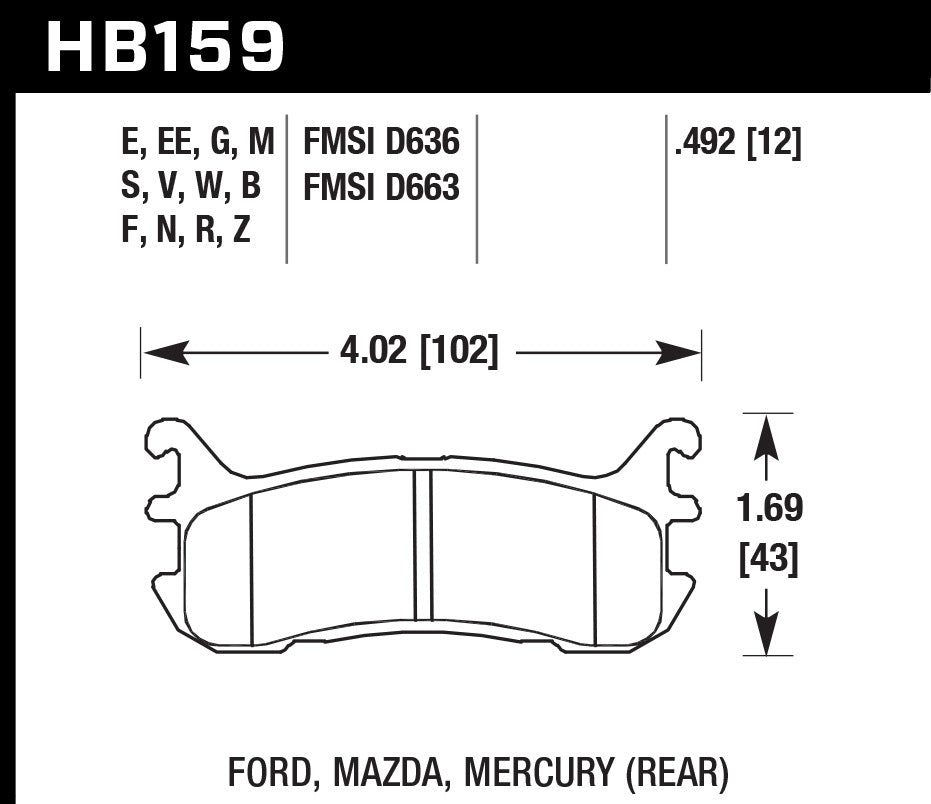 HAWK BRAKE Street Brake Pads Rear Miata DTC 30 HAWHB159W.492