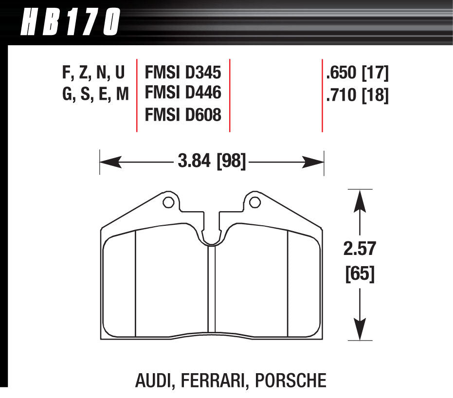 Hawk Brake BRAKE PAD MASERATI PORSCHE FERRARI FR & RR HAWHB170G650