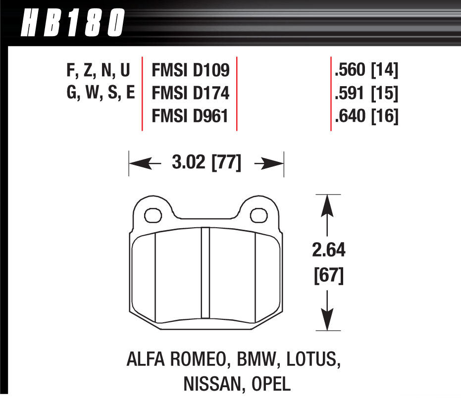 Hawk Brake Performance Street Brake Pads (4) MPN HAWHB180F560