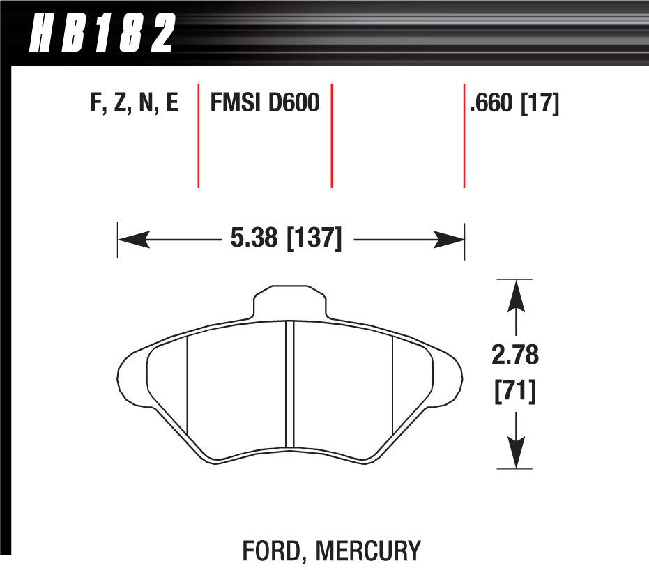 Hawk Brake Performance Street Brake Pads (4) MPN HAWHB182F660 For Ford Mercury 1993-98