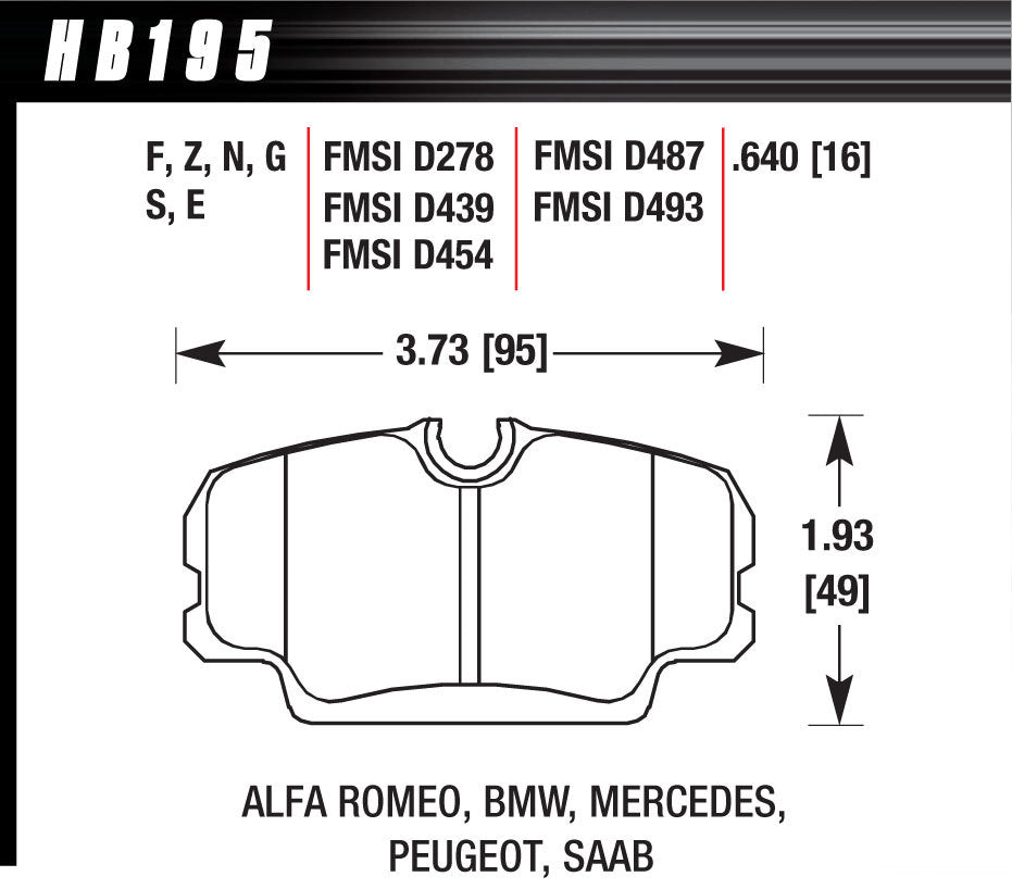 Hawk Brake Brake Pads DTC-60 BMW Mercedes MPN HAWHB195G640 For BMW 1985-97