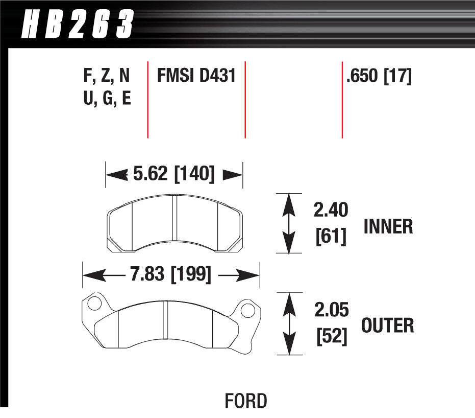 Hawk Brake Performance Street Brake Pads (4) MPN HAWHB263F650 For Ford Mustang 1987-93