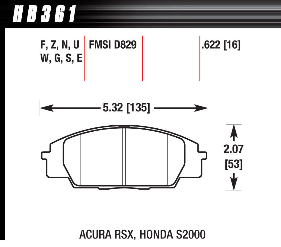 Hawk Brake Street Brake Pads Front RSX / S2000 HP Plus MPN HAWHB361N622 For Nissan 1984-2008