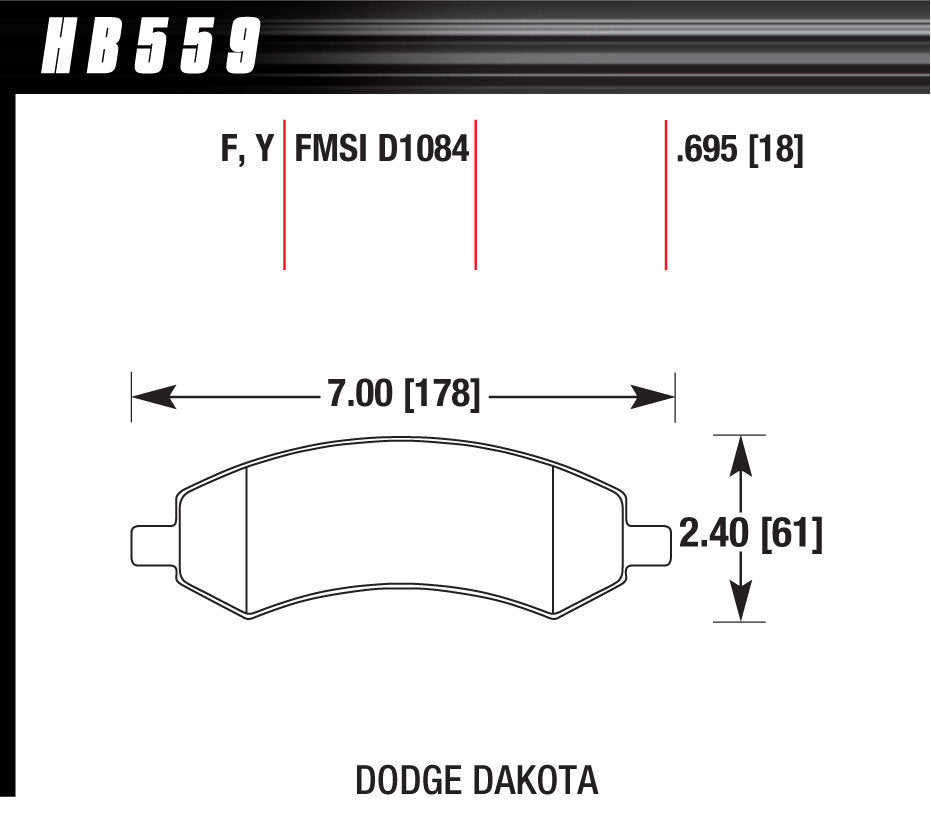 Hawk Brake Performance Street Brake Pads (4) MPN HAWHB559F695 For Mopar, Mitsubishi