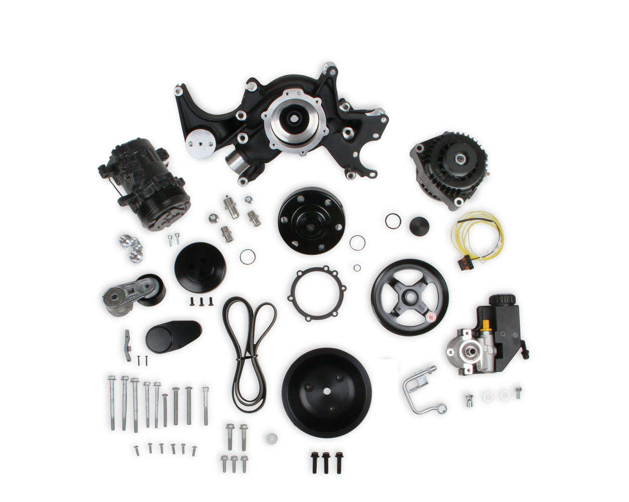 Holley Mid-Mount Acc. Drive Sys SBC - Black Finish MPN HLY20-240BK For Chevy