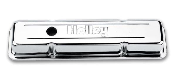 Holley SBC Chrome Valve Covers w/Holley Logo - Short MPN HLY241-80 For Chevy