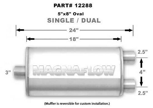 Magnaflow Perf Exhaust Stainless Muffler 3in Inlet/Dual 2.5in Out MPN MAG12288 For Universal use