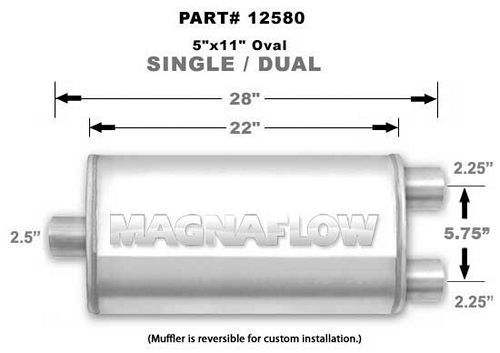 Magnaflow Perf Exhaust Stainless Muffler Single 2.5in In Dual 2.25in Out -MAG12580