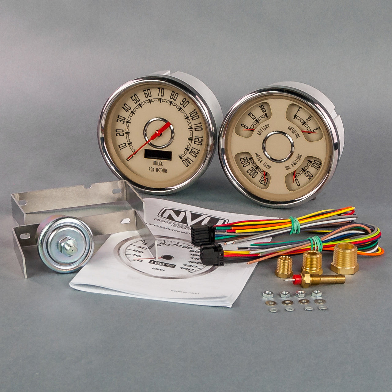 New Vintage Usa Woodward 2 Gauge Kit 5in Speedo/Quad Beige MPN NVG37205-02