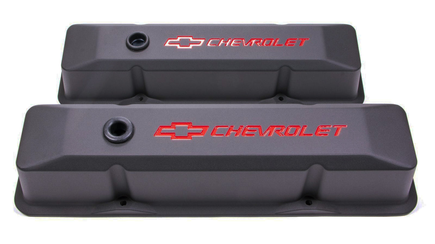 Proform SBC Blk Crinkle Die Cast V/C's - Tall w/Baffle MPN PFM141-116 For Chevrolet, Chevy
