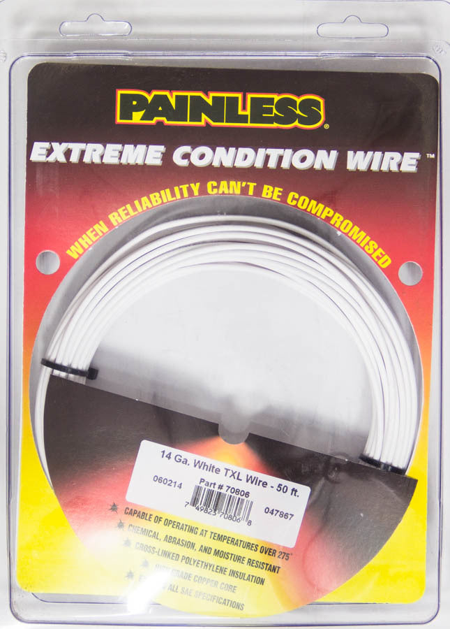 PAINLESS WIRING 14 Gauge White TXL Wire 50 Ft. PWI70806