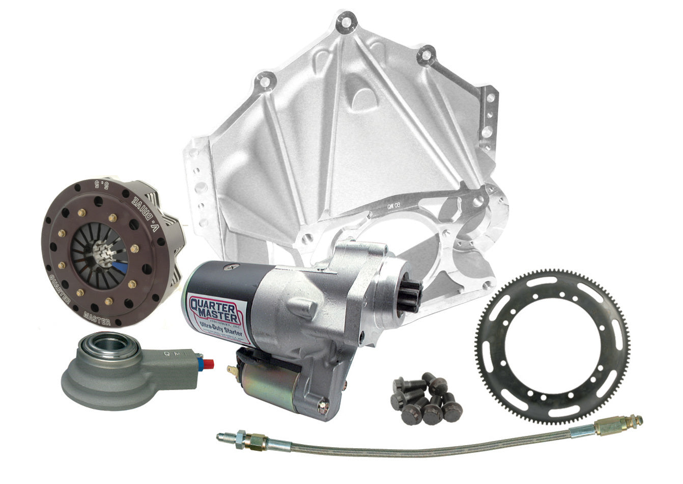Quarter Master Alum Bellhousing Package 5.5in V Rear Mount Start MPN QTR10038590 For Chevy