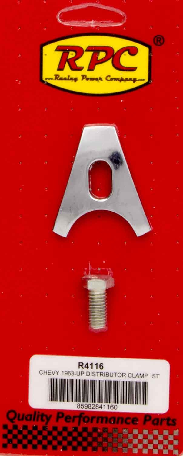 RACING POWER CO-PACKAGED Chevy V8 OEM Style Distributor Clamp Chrome RPCR4116
