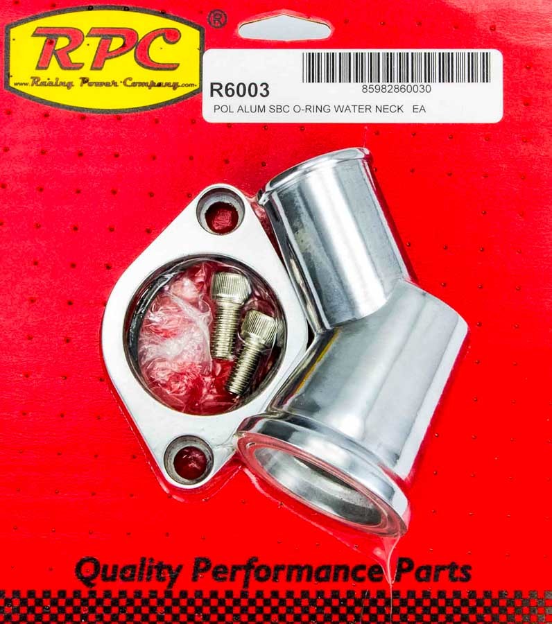 RACING POWER CO-PACKAGED 66-75 Chevy V8 Alum 45 Deg Water Neck Polished RPCR6003