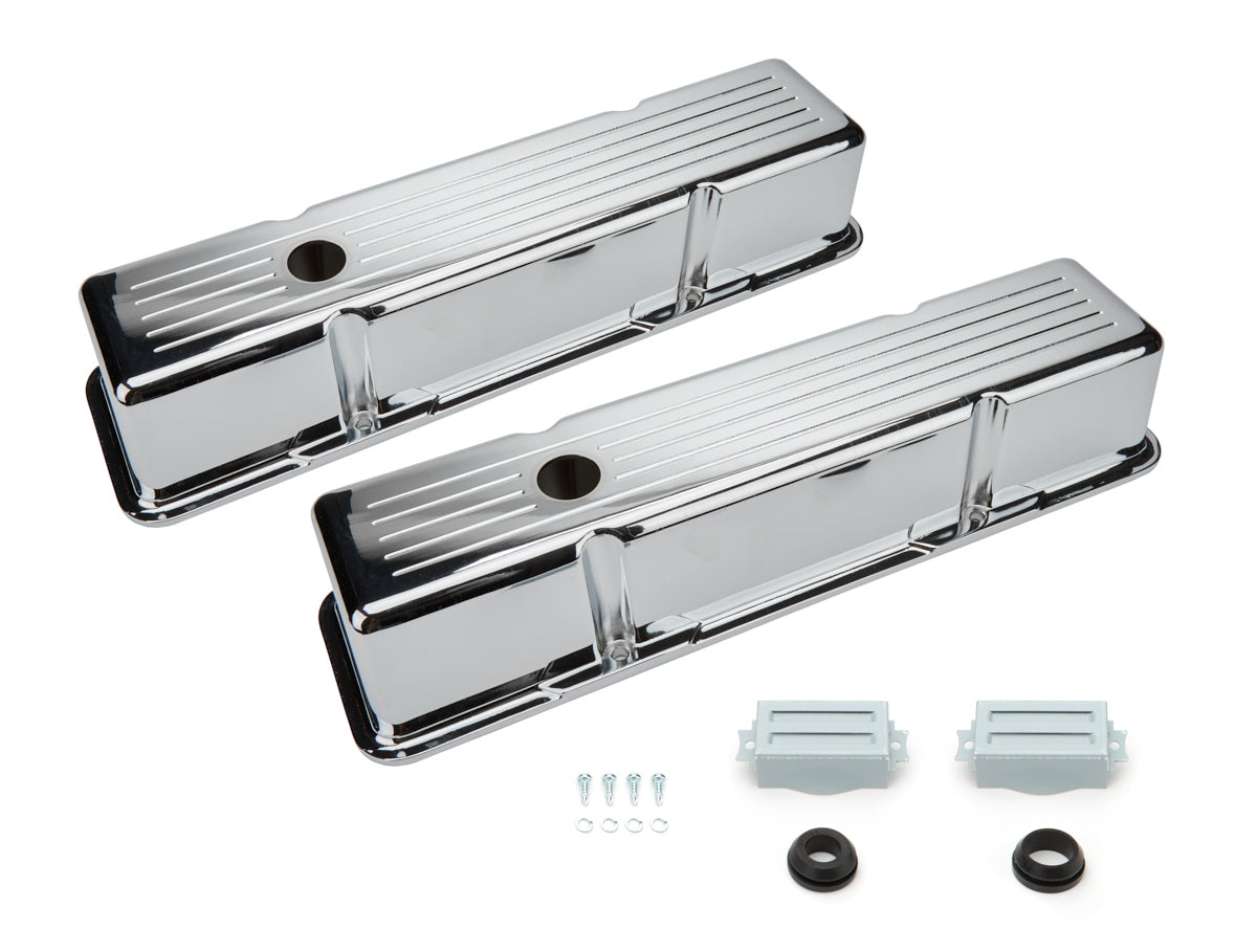 Racing Power Co-Packaged SBC Aluminum Valve Cover Chrome Ball Milled Pair MPN RPCR6130C For Chevy