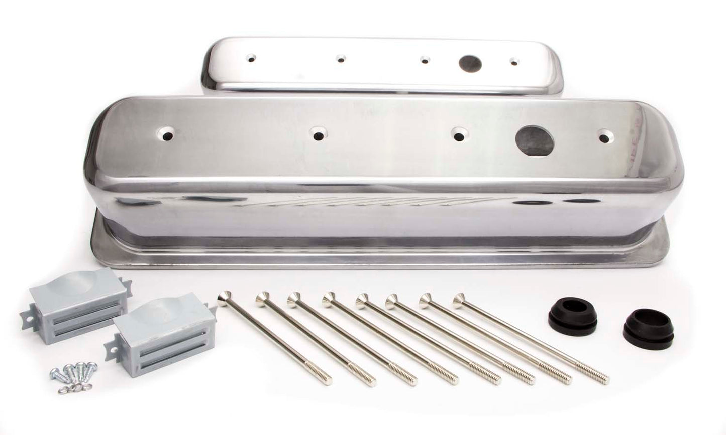 Racing Power Co-Packaged SBC Alum Tall Center Bolt V/C Plain Polished MPN RPCR6146-1 For Chevy