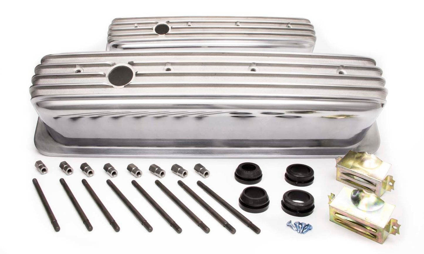 Racing Power Co-Packaged SBC Alum Finned Tall Center Bolt V/C Polished MPN RPCR6191 For Chevy