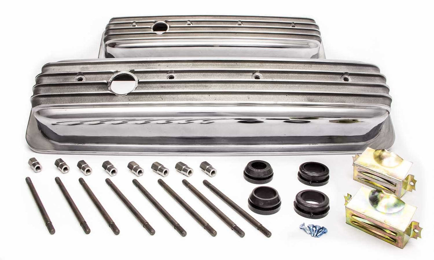 Racing Power Co-Packaged SBC Alum Finned Short Center Bolt V/C Polished MPN RPCR6196 For Chevy
