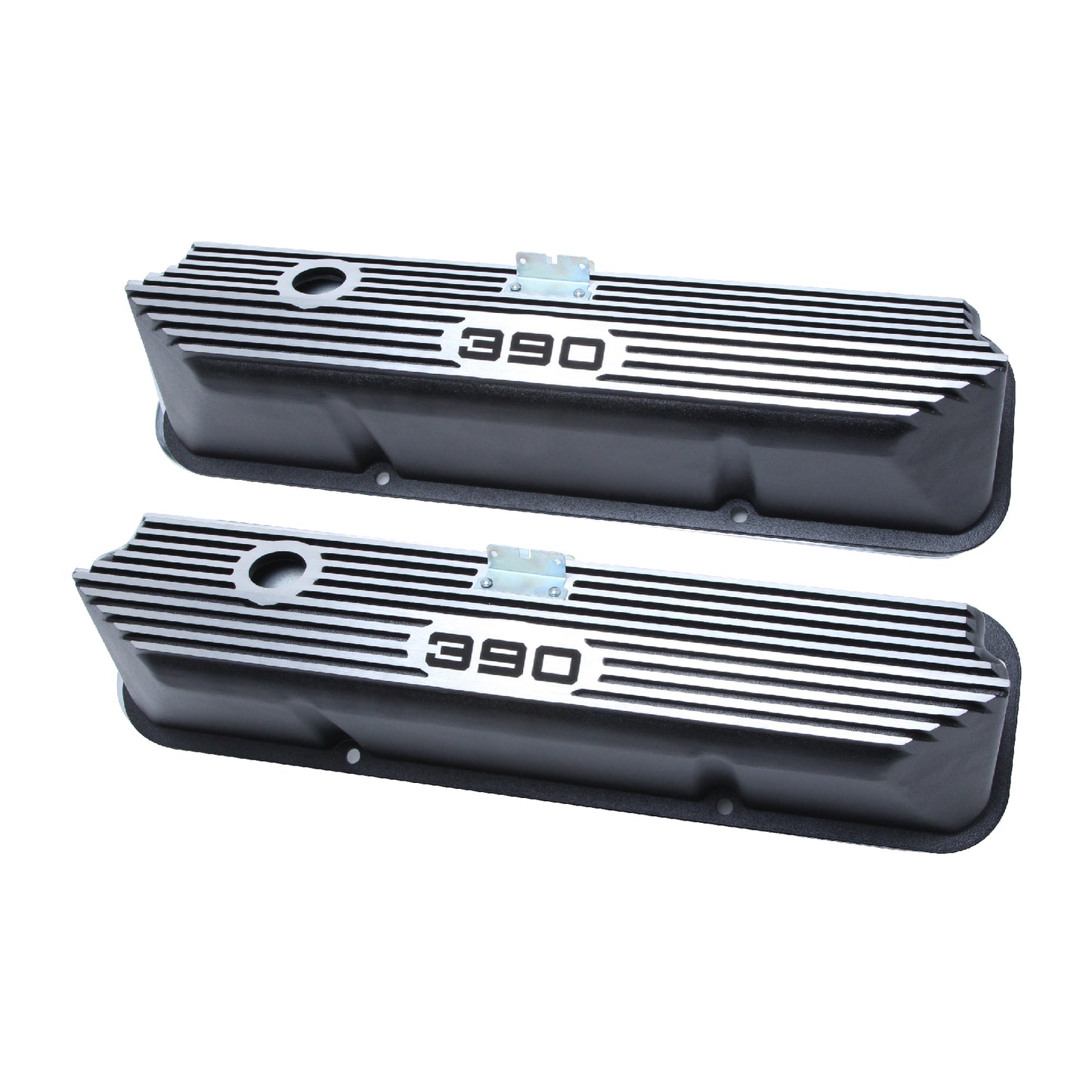 RACING POWER CO-PACKAGED Valve Covers Aluminum Tall Ford 390 CID Logo RPCR7681BK