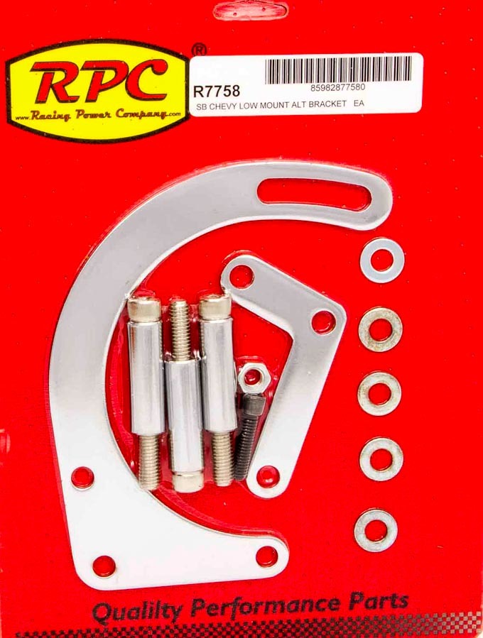 Racing Power Co-Packaged 55-69 SBC Steel Low Mt Alt Bracket Chrome MPN RPCR7758 For Chevy