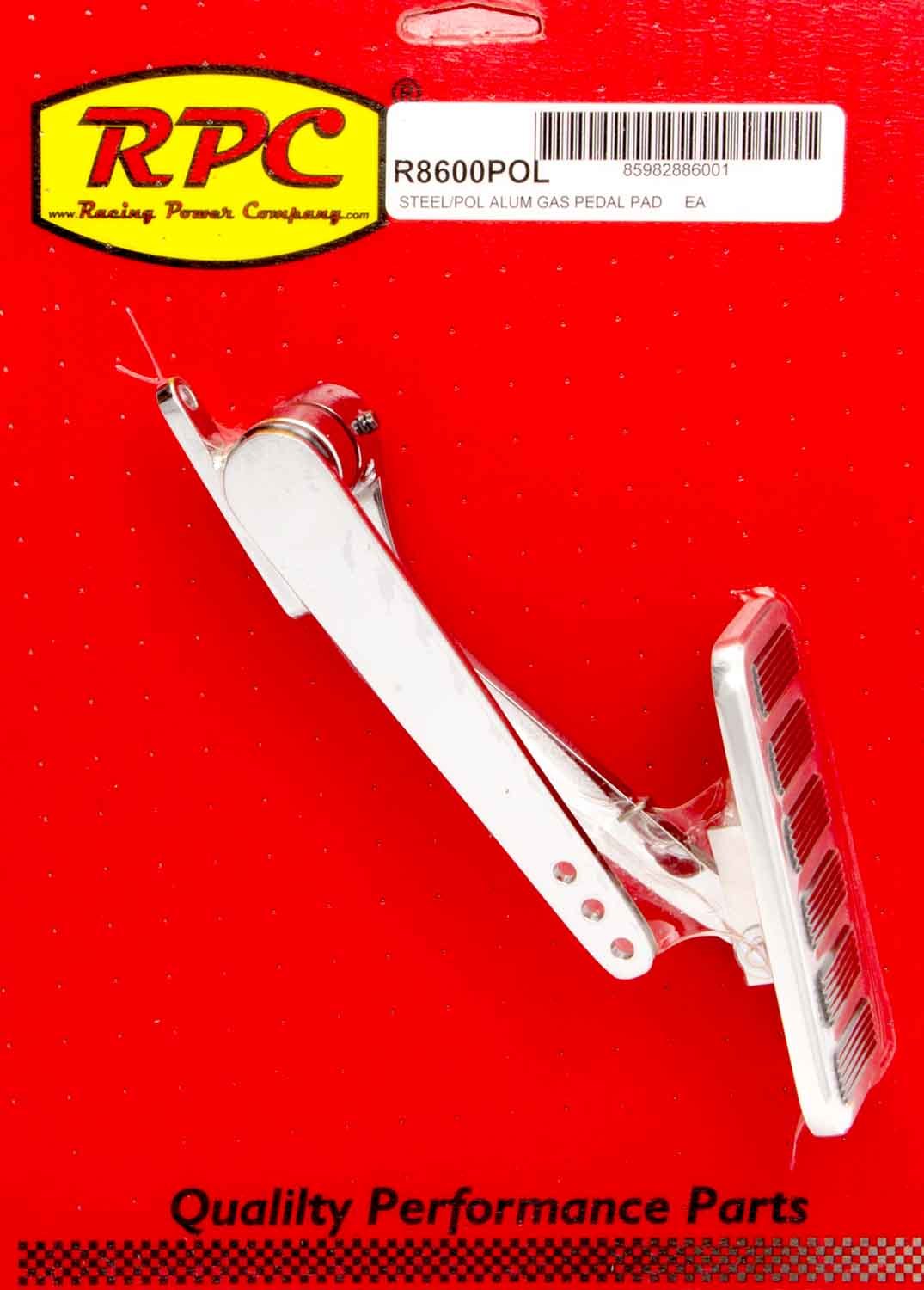 Racing Power Co-Packaged Polished Alum Pad Steel Arm Gas Pedal MPN RPCR8600POL For Universal use