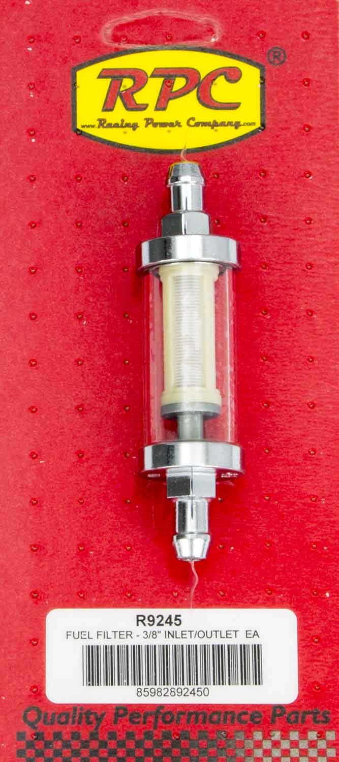 RACING POWER CO-PACKAGED 3/8in Chrome/Clear Fuel Filter RPCR9245