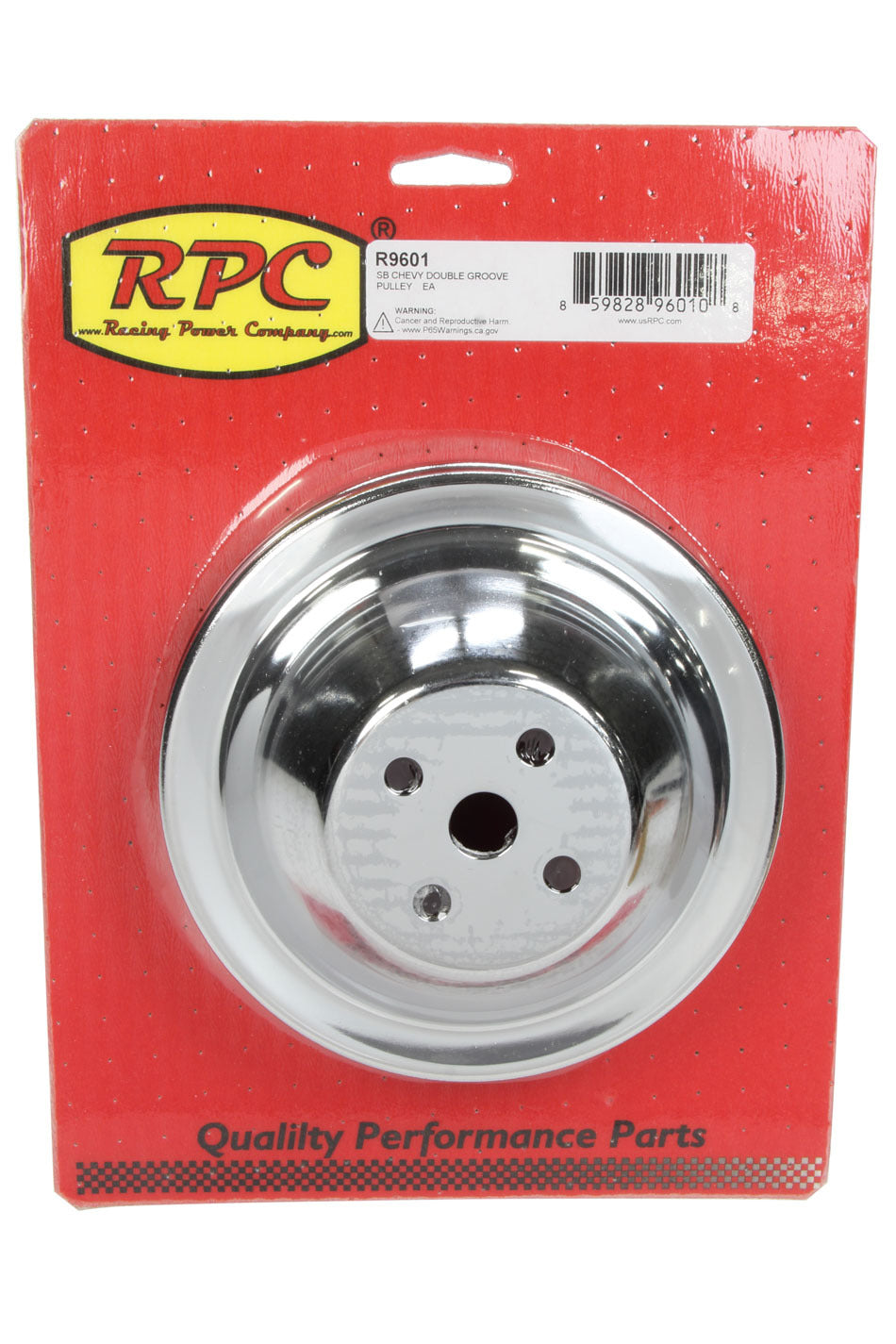 Racing Power Co-Packaged SBC SWP 2 GROOVE WATER P UMP PULLEY CHROME MPN RPCR9601 For Chevy
