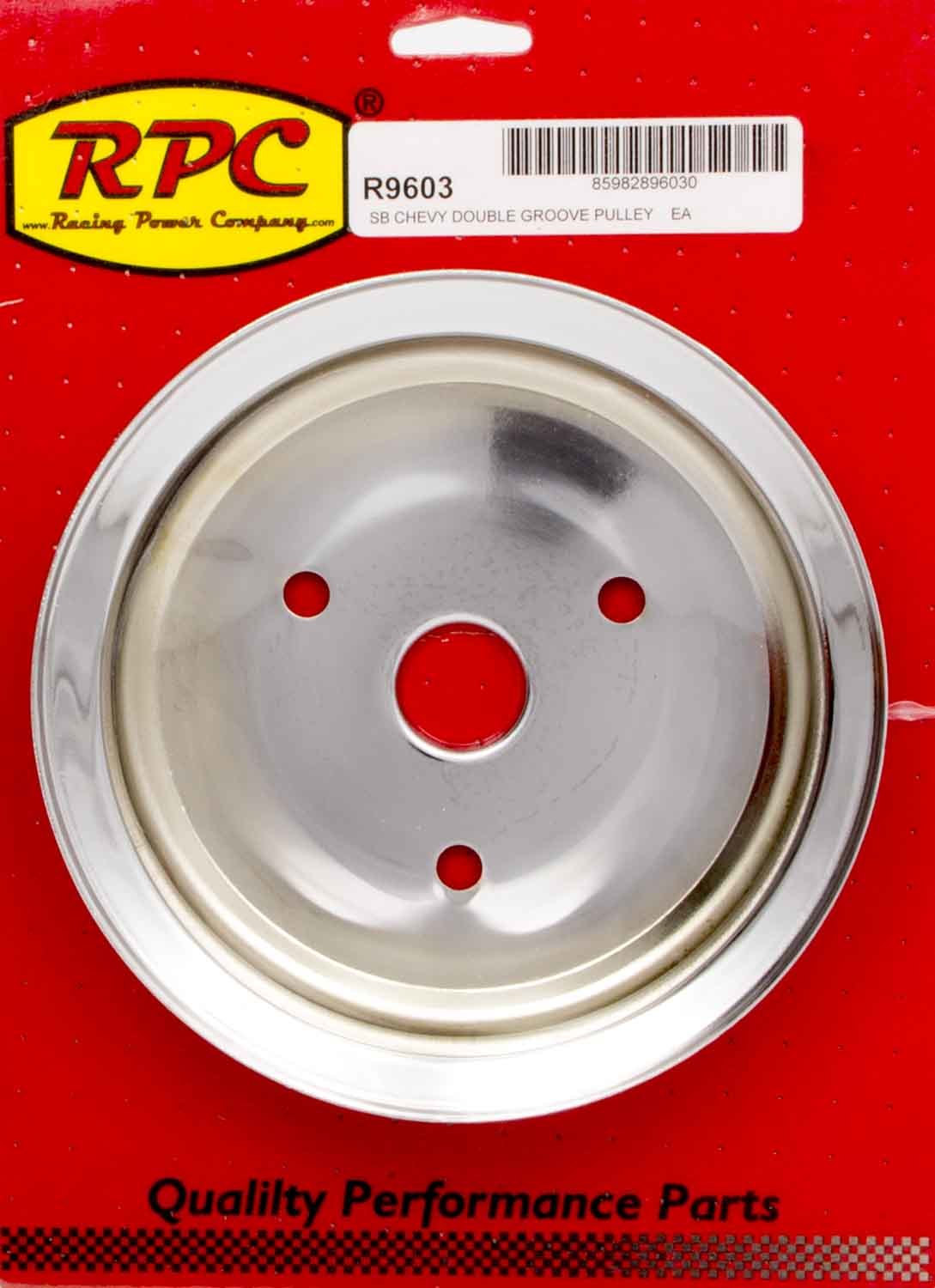 Racing Power Co-Packaged SBC 2GROOVE CRANK PULLEY SHORT PUMP CHROME MPN RPCR9603 For Chevy