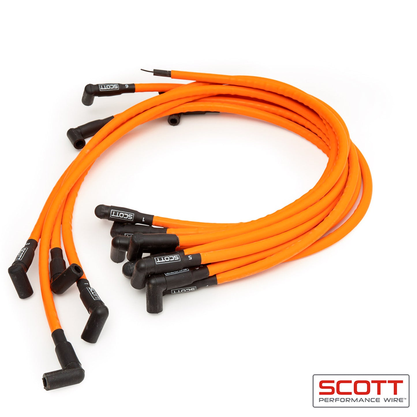 Scott Performance SBC Spark Plug Wire Set 90-Degree - Orange MPN SPWCH-402-5 For Chevy