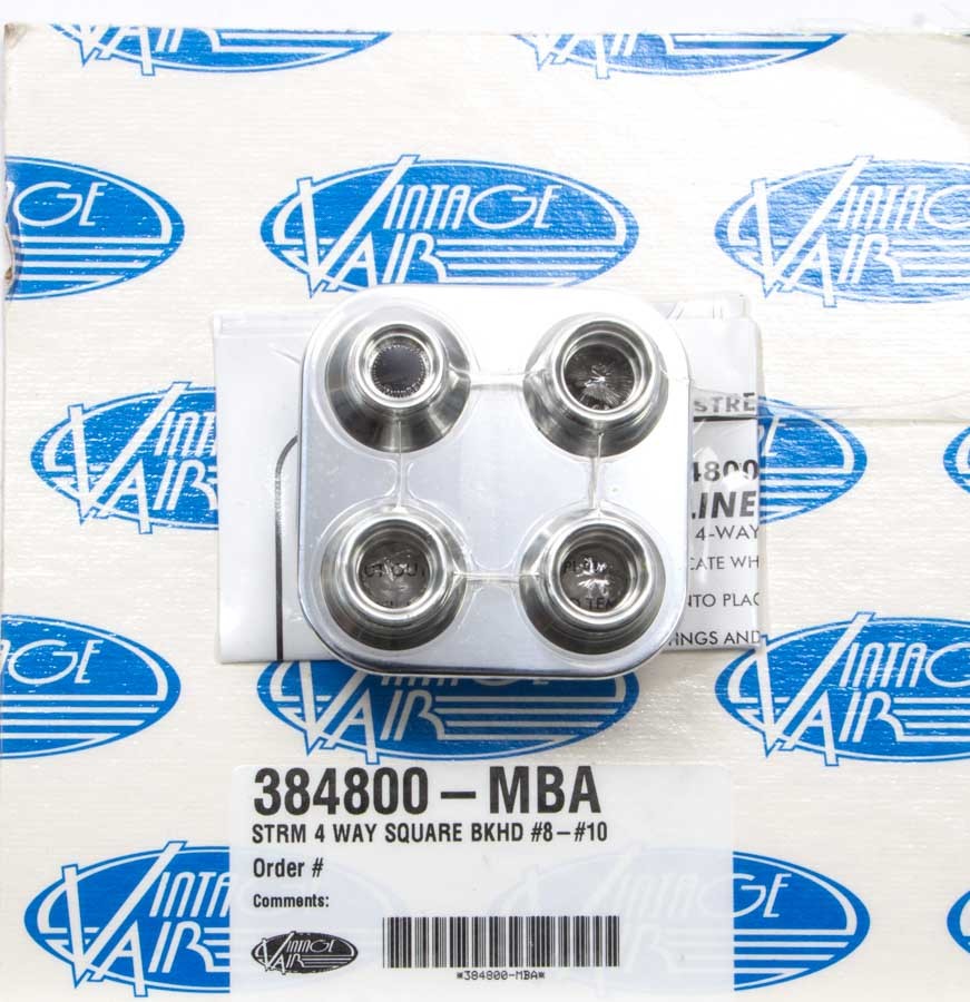 Vintage Air 4 Way Square Bulkhead #8 and #10 O-Ring MPN VIN384800-MBA