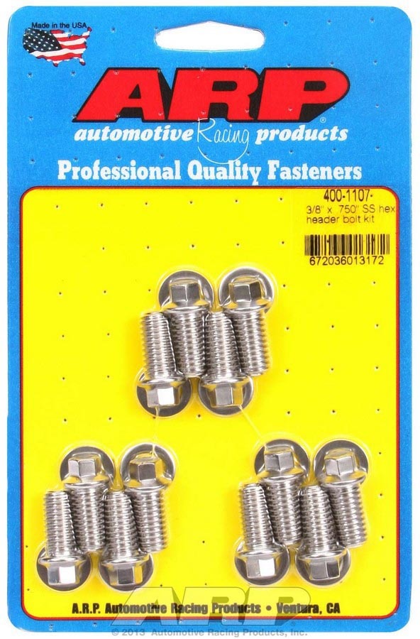 Arp S/S Header Bolt Kit - 3/8 x .750 UHL (12) MPN ARP400-1107 For Universal use