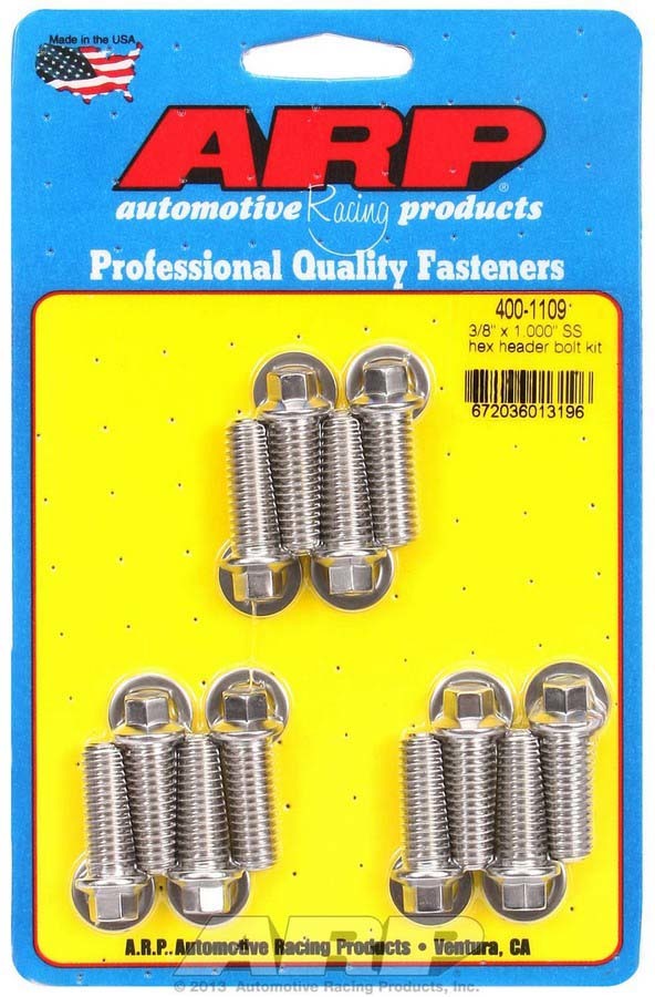 Arp S/S Header Bolt Kit - 3/8 x 1.00 UHL (12) MPN ARP400-1109 For Universal use