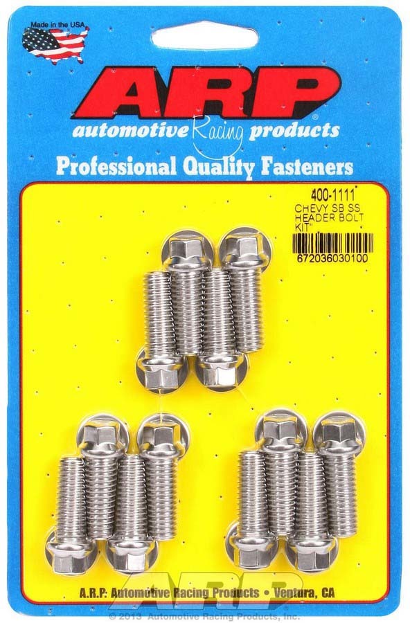 Arp S/S Header Bolt Kit - 3/8 x 1.00 UHL (12) MPN ARP400-1111 For Chevy