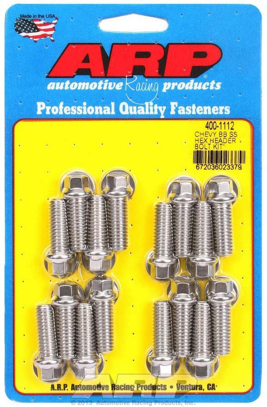 Arp S/S Header Bolt Kit - 3/8 x 1.00 UHL (16) MPN ARP400-1112 For Chevy