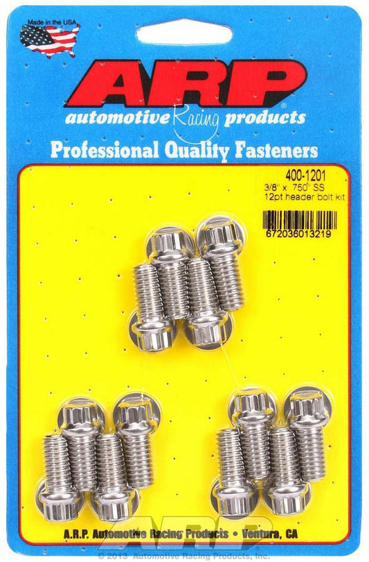 Arp S/S Header Bolt Kit - 3/8 x .750 UHL (12) MPN ARP400-1201 For Chevy