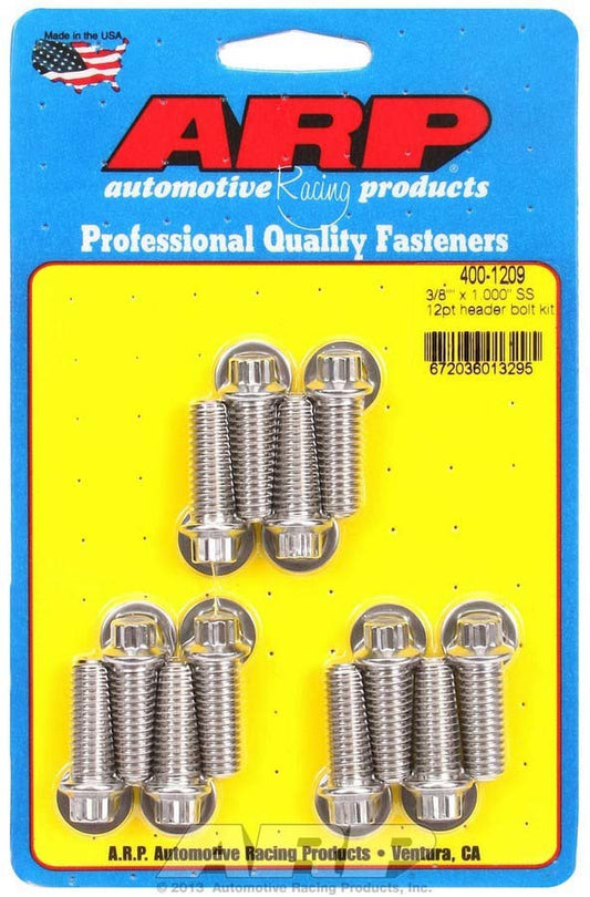Arp S/S Header Bolt Kit - 3/8 x 1.00 UHL (12) MPN ARP400-1209 For Universal use