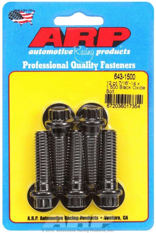 ARP  7/16-14 x 1.500 12pt Bolt Kit (5) Black Oxide 643-1500